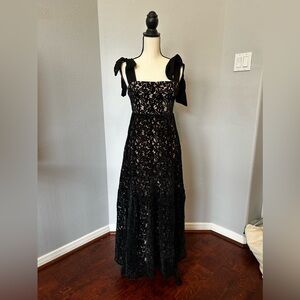 FARM Rio Black Lace Tie-Shoulder Maxi Dress